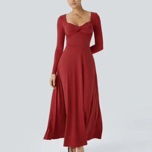 Halara NWT Sweetheart Long Sleeve Flowy Maxi Dress in Red Womens Size XL